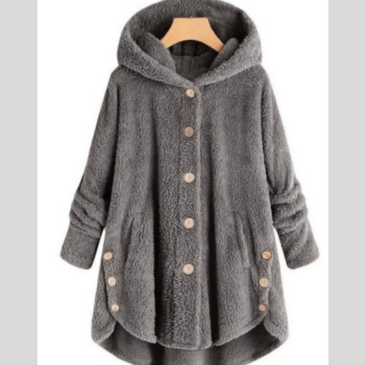 Full Size Fleece Button-Down Hooded Outerwear Plus Size