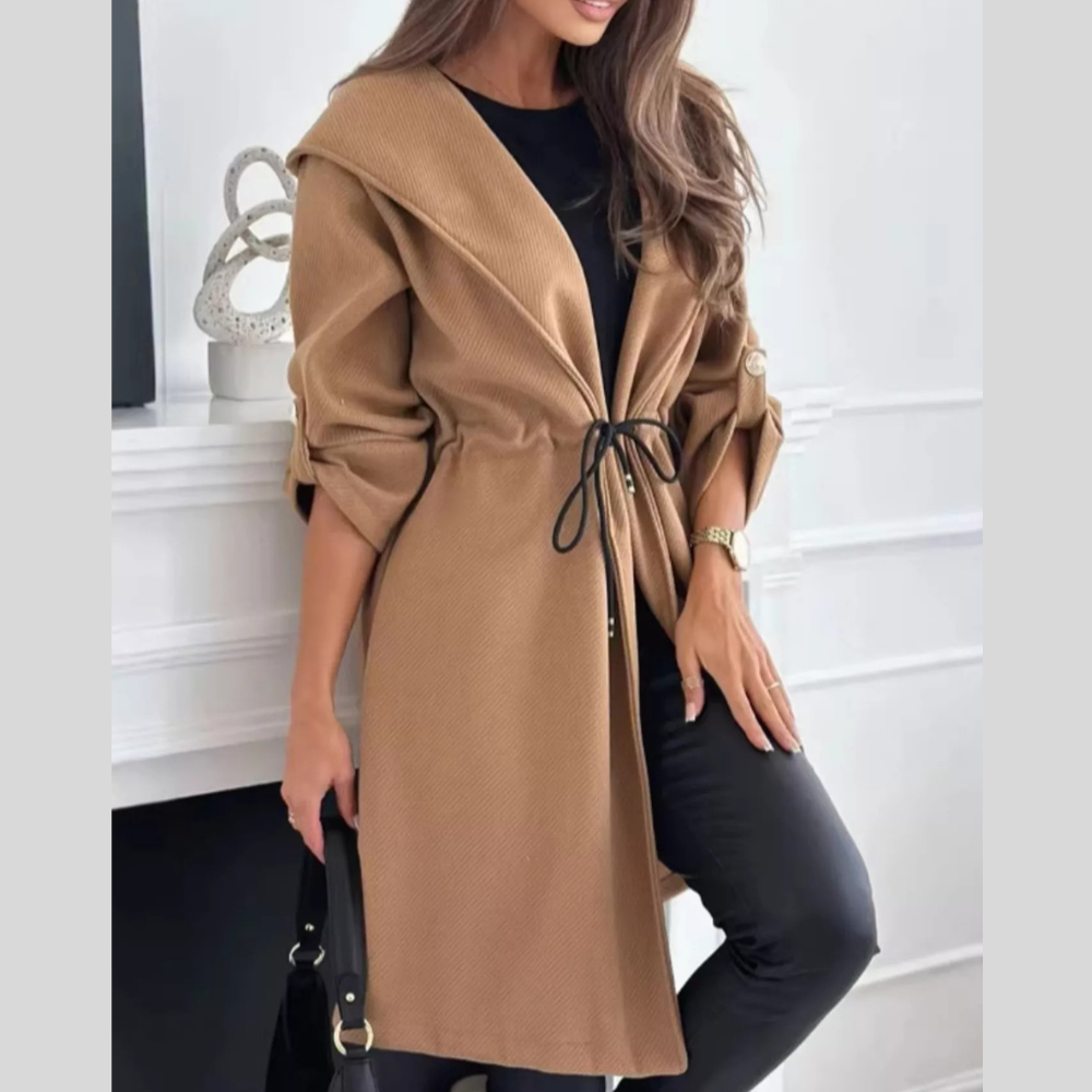 Full Size Hooded Drawstring Waist Casual Outerwear Plus Size