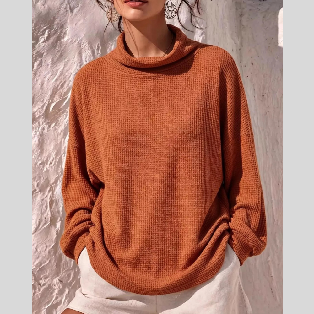 Full Size Waffle Knit Mock Neck Long Sleeve T-Shirt Plus Size