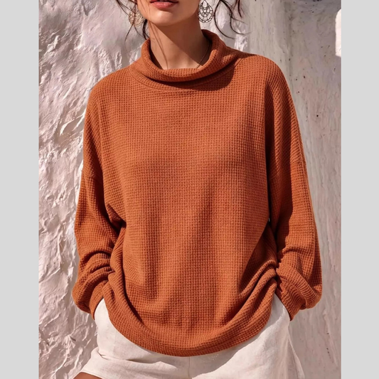 Full Size Waffle Knit Mock Neck Long Sleeve T-Shirt Plus Size