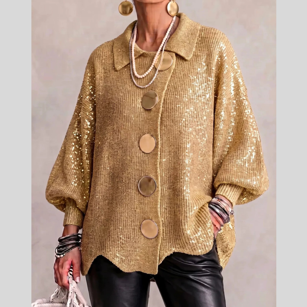 Full Size Collared Wavy Hem Knit Cardigan with Metal Button Plus Size