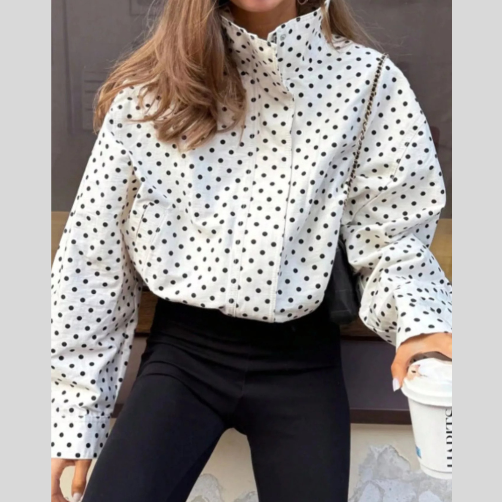 Polka Dot Zip Up Casual Jacket