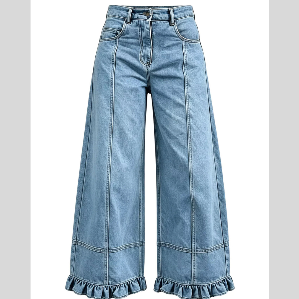 Full Size High-Waisted Wide-Leg Ruffled Hem Jeans Plus Size