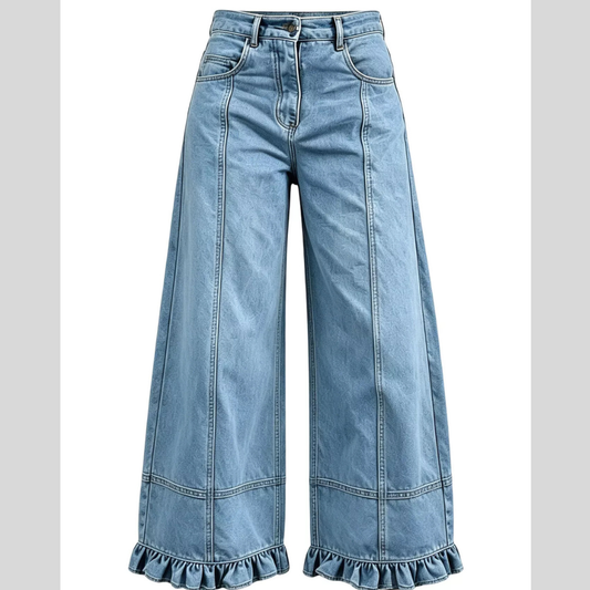Full Size High-Waisted Wide-Leg Ruffled Hem Jeans Plus Size
