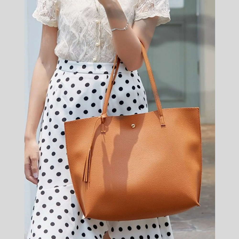 PU Leather Tote Bag with Tassel