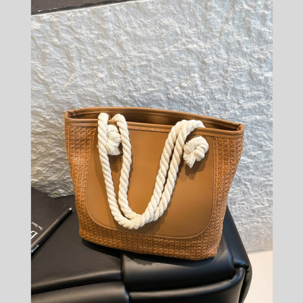 Rope Handle Straw Tote Bag
