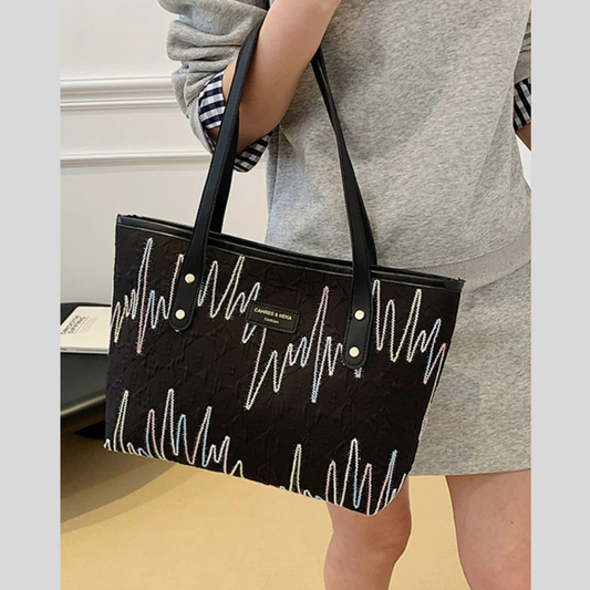 Contrast PU Leather Tote Bag