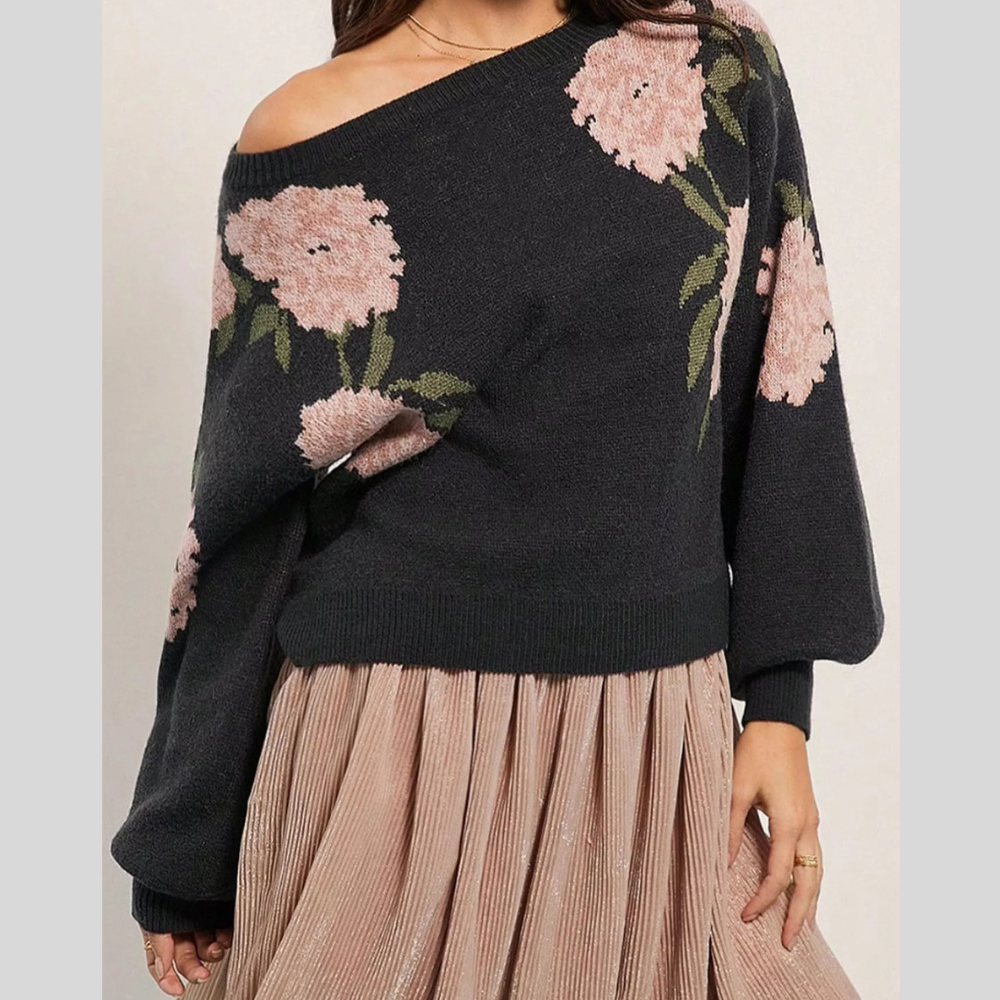 Floral Pattern Dropped Shoulder Sweater