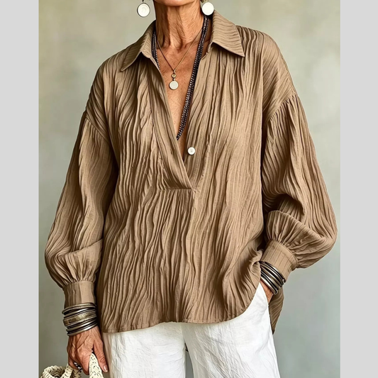 Full Size Texture Long Sleeve Blouse Plus Size