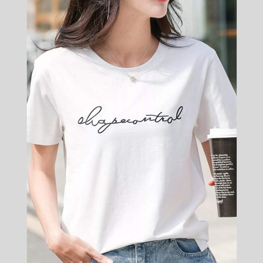 Full Size Letter Embroidered Round Neck T-Shirt Plus Size