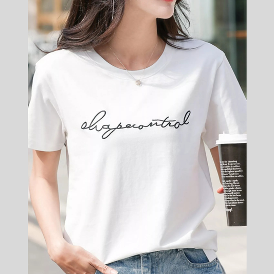 Full Size Letter Embroidered Round Neck T-Shirt Plus Size
