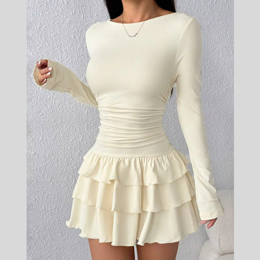Layered Ruffle Casual Long Sleeve Mini Dress