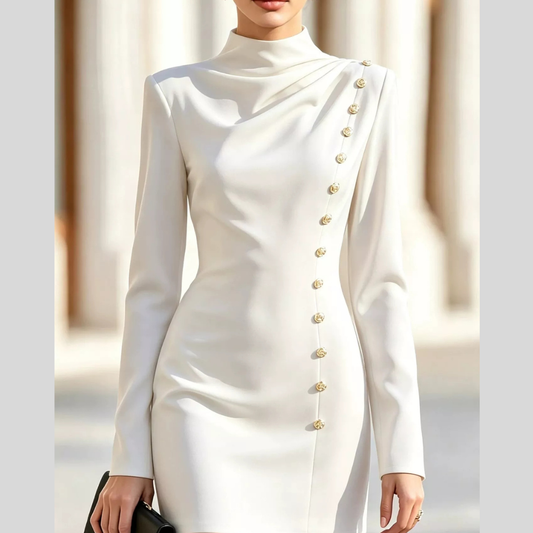 Full Size Decorative Button Mock Neck Mini Dress Plus Size