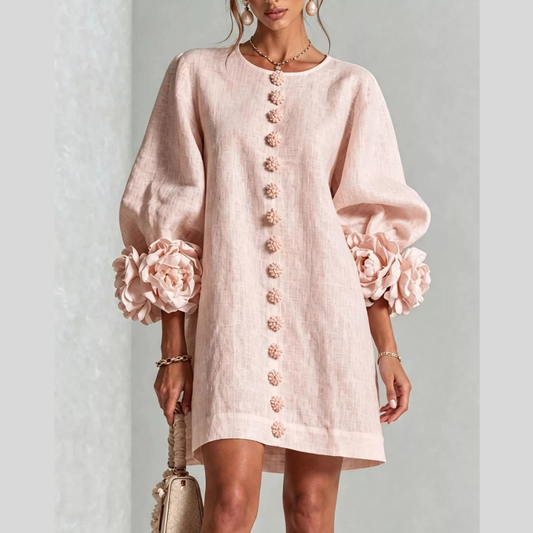 Full Size 3D Floral Sleeve Round Neck Casual Dress Plus Size
