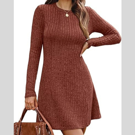Ribbed Knit Long Sleeve Slim Fit Dress
