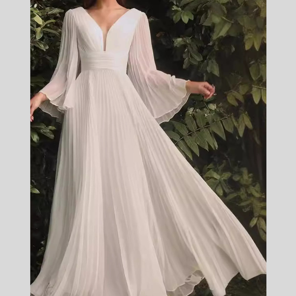 V-Neck Pleated Maxi Dress