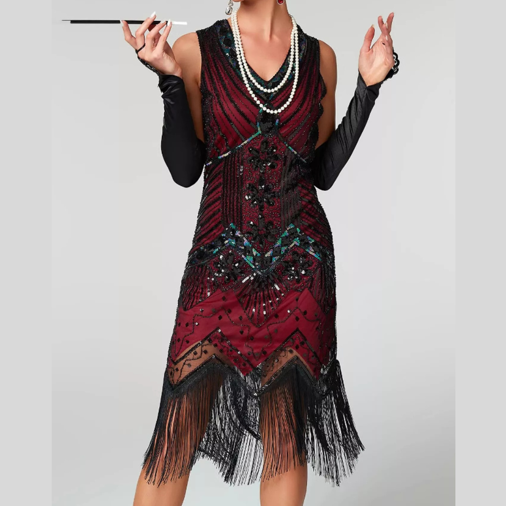 Full Size Sequin Fringe Hem Sleeveless Dress Plus Size