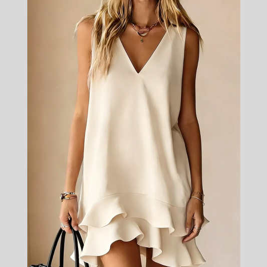 Sleeveless V-Neck Ruffle Hem Mini Dress