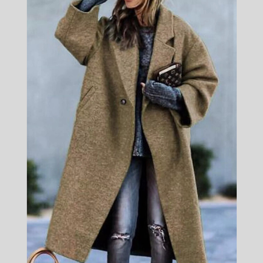 Full Size Lapel Collar One Button Coat Plus Size