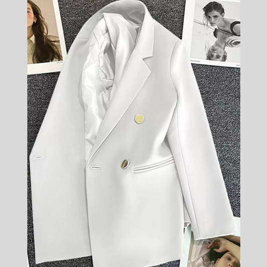 Full Size Minimalist Double-Breasted White Blazer Plus Size