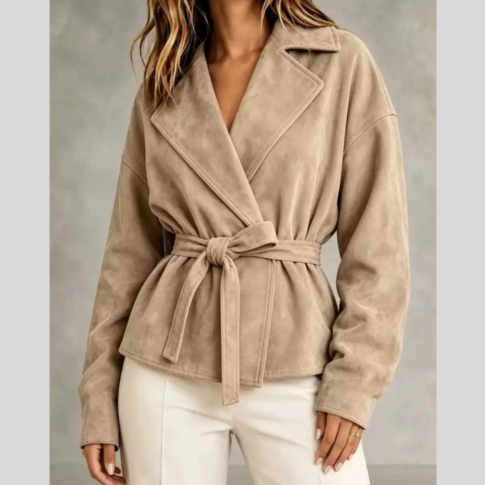 Tie-Waist Lapel Collar Jacket