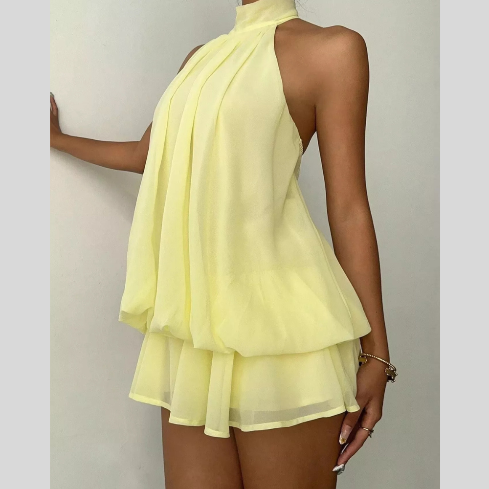 Halter Neck Ruched Mini Dress