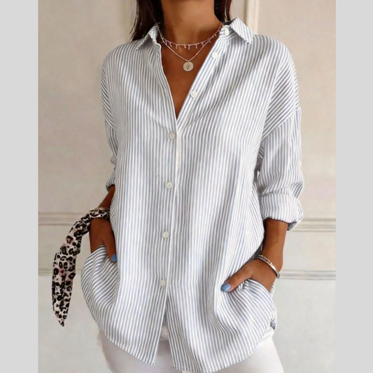 Full Size Striped Button-Down Long Sleeve Shirt Plus Size