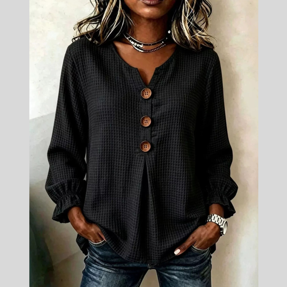 Full Size Waffle Knit Flounce Sleeve Blouse Plus Size