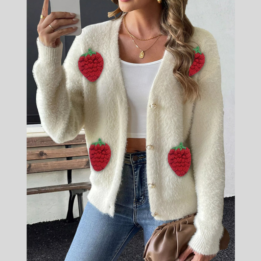Strawberry Fuzzy Knit Cardigan