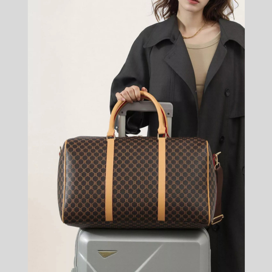 Patterned Leather Travel Duffle Bag with Reinforced Handles