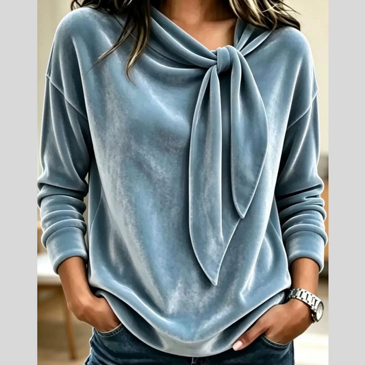 Velvet Tie-Neck Long Sleeve Sweatshirt