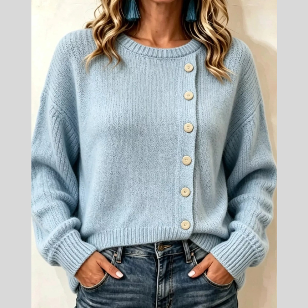 Decorative Button Round Neck Sweater