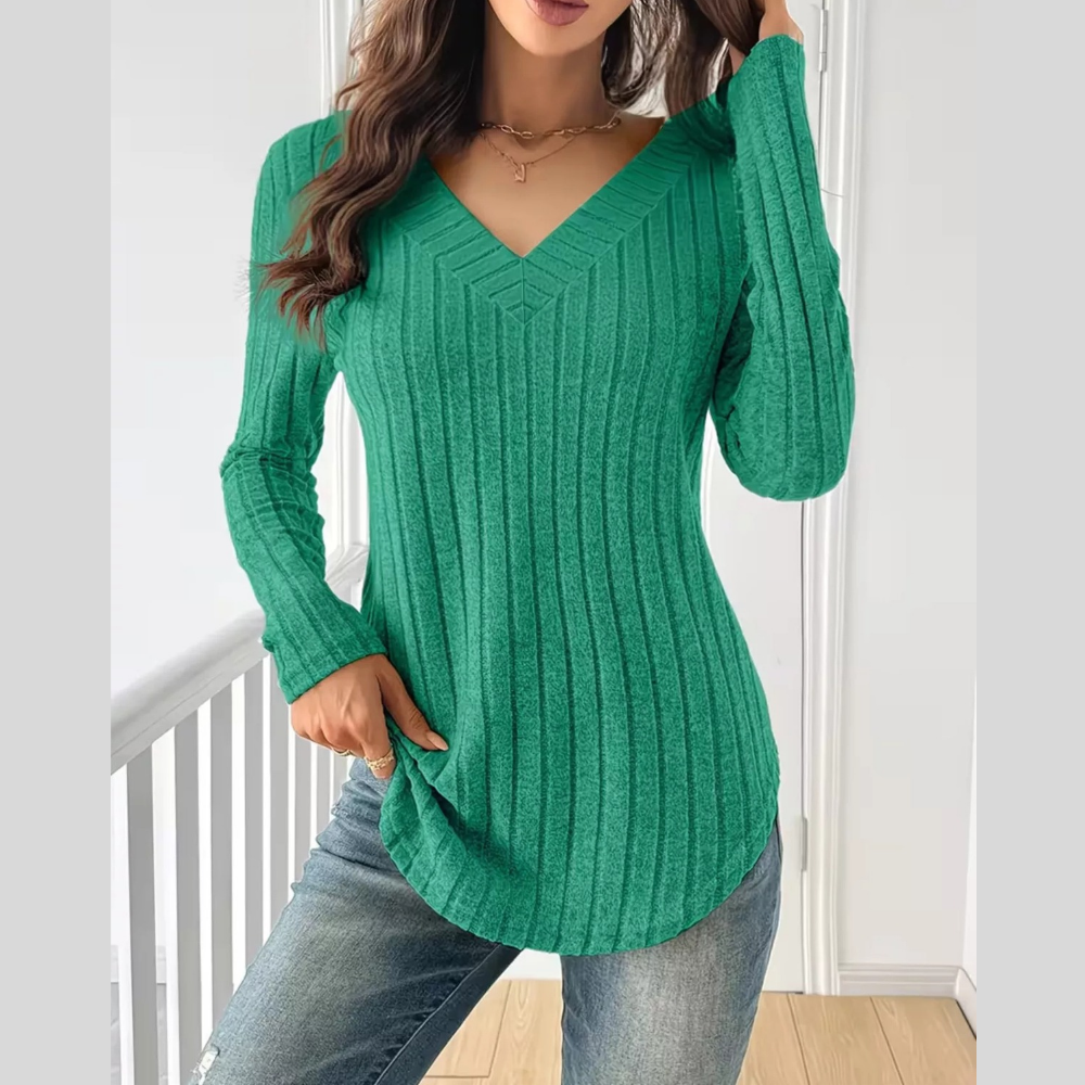 Ribbed Knit Long Sleeve T-Shirt