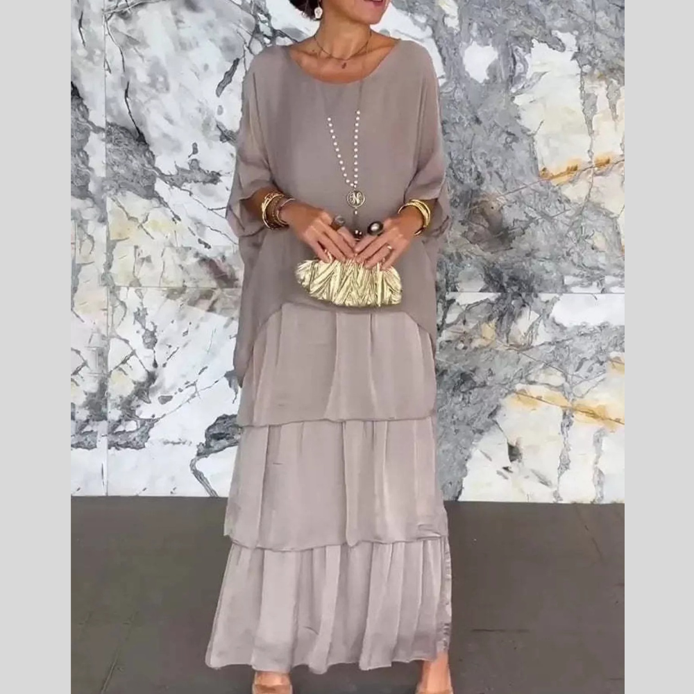 Full Size Layered Batwing Sleeve Maxi Dress Plus Size