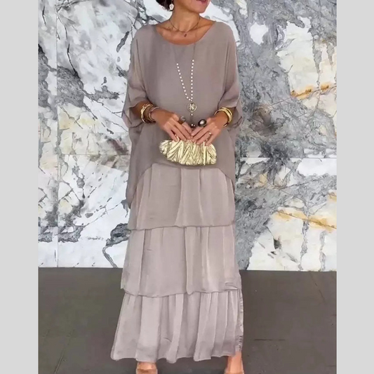 Full Size Layered Batwing Sleeve Maxi Dress Plus Size