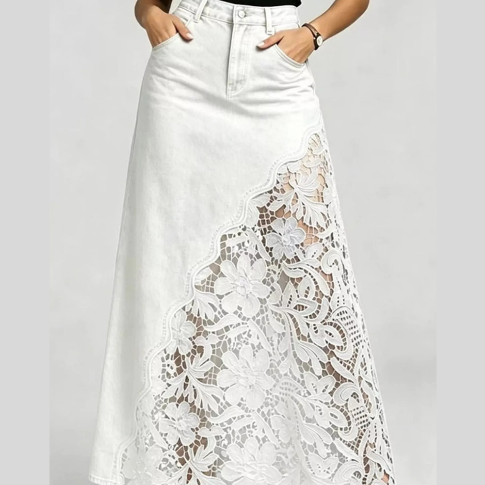 Full Size High-Waisted Lace Denim Skirt Plus Size