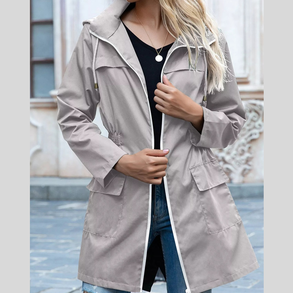 Zip Up Drawstring Waist Hooded Jacket