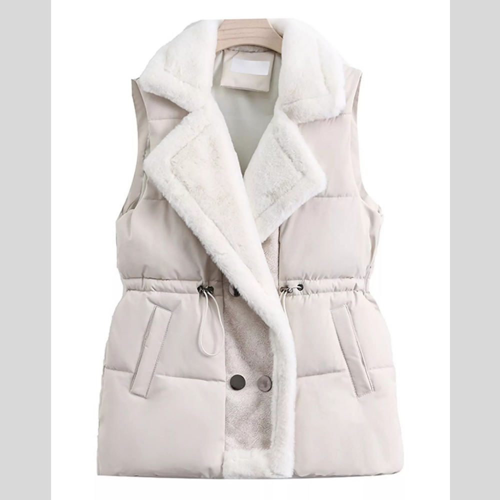 Faux Fur Trimmed Vest Coat with Drawstring Waist