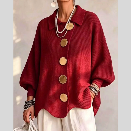 Full Size Ribbed Knit Gold Buttons Cardigan Plus Size