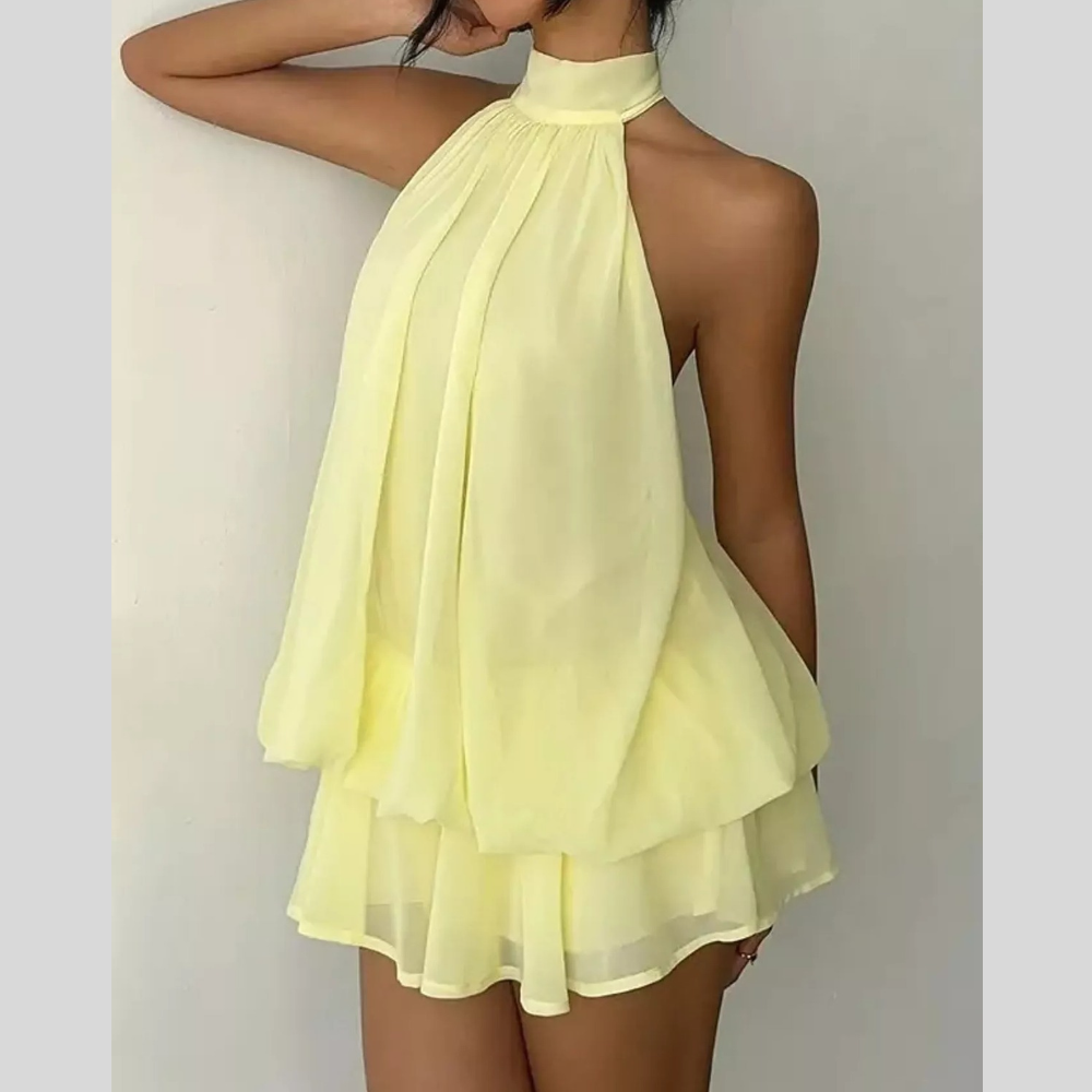 Halter Neck Chiffon Mini Dress