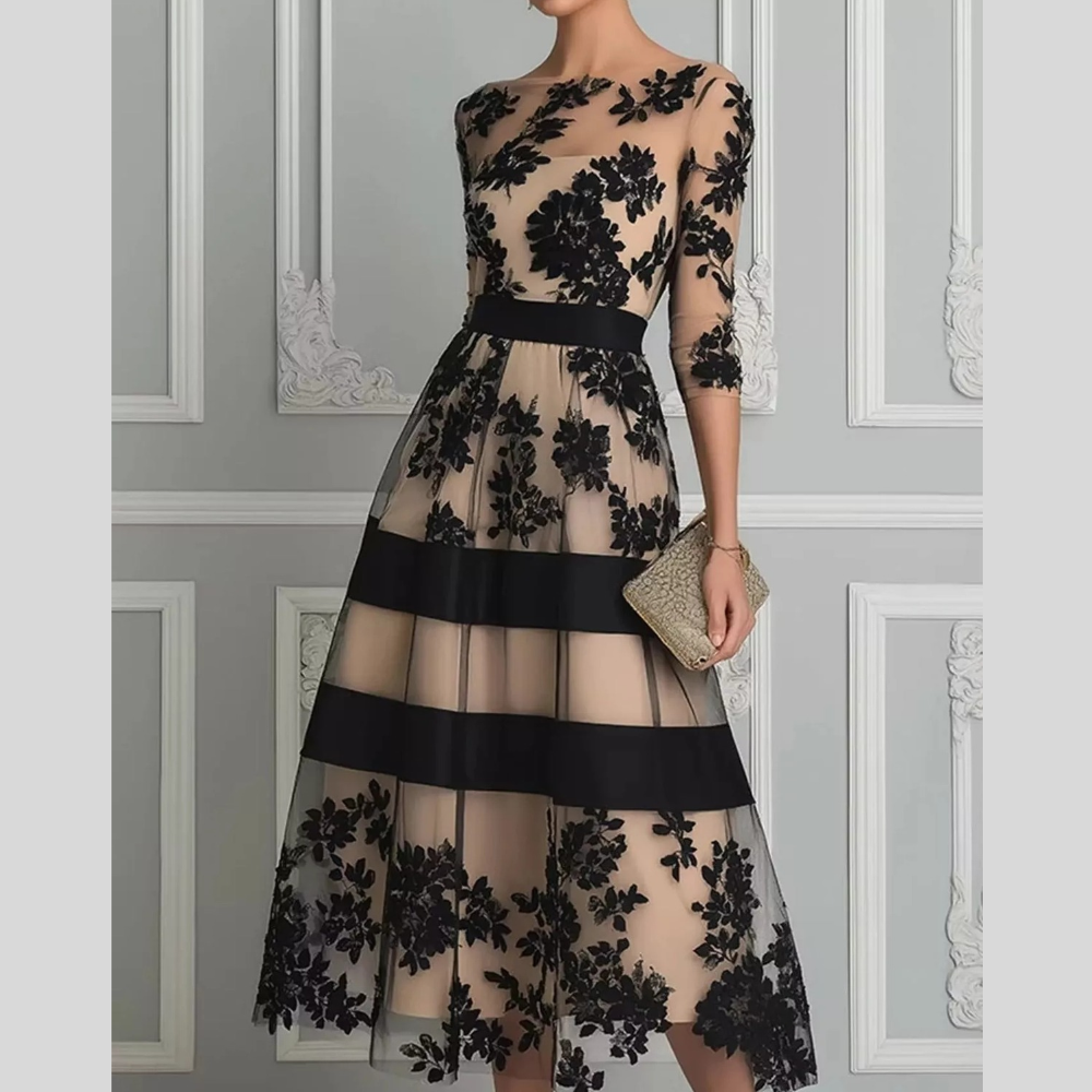 Floral Tulle A-Line Midi Dress