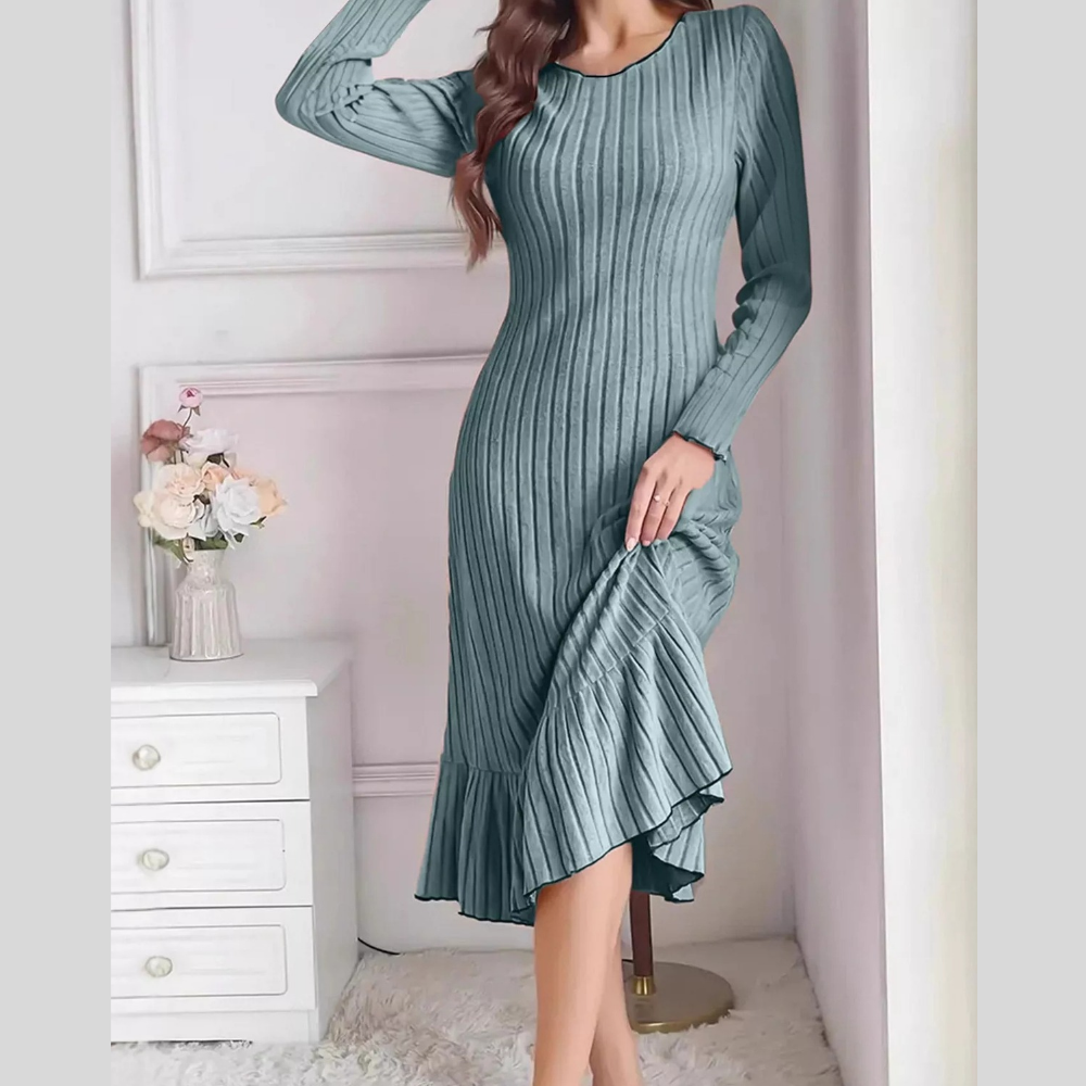 Full Size Ribbed Knit Ruffle Hem Bodycon Dress Plus Size