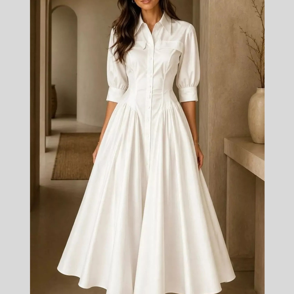 Full Size Elegant Button-Down Shirt Dress with Cinched Waist Plus Size