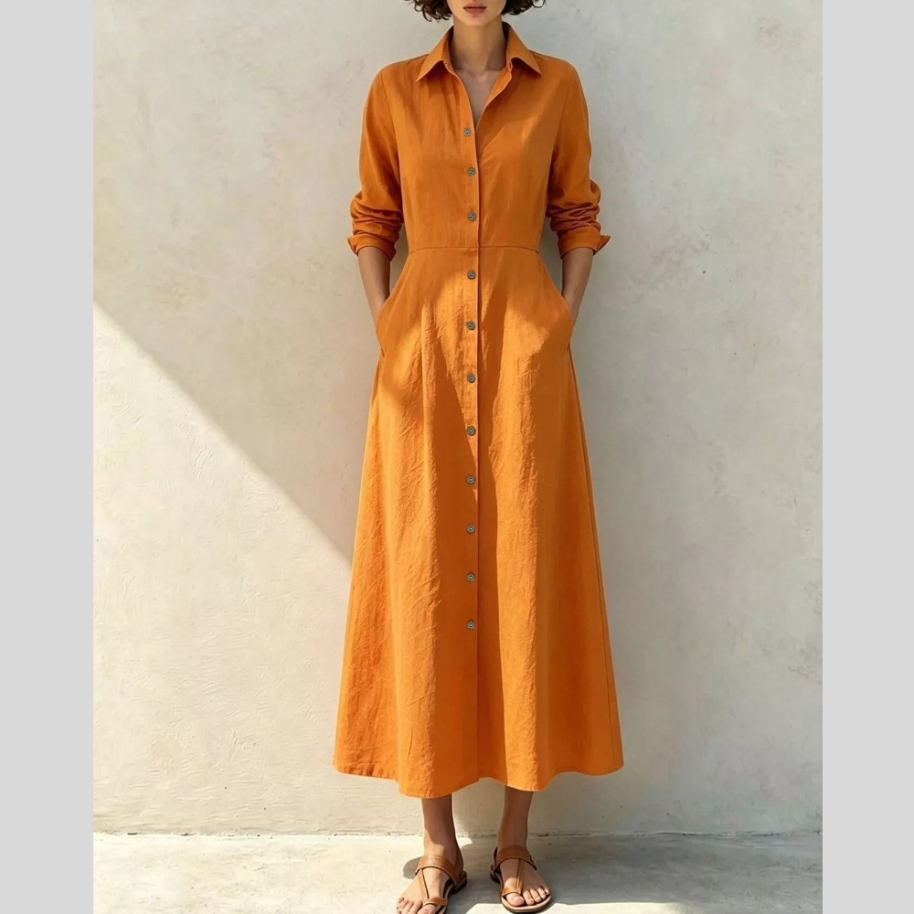 Button-Down Midi Shirt Dress with Pockets