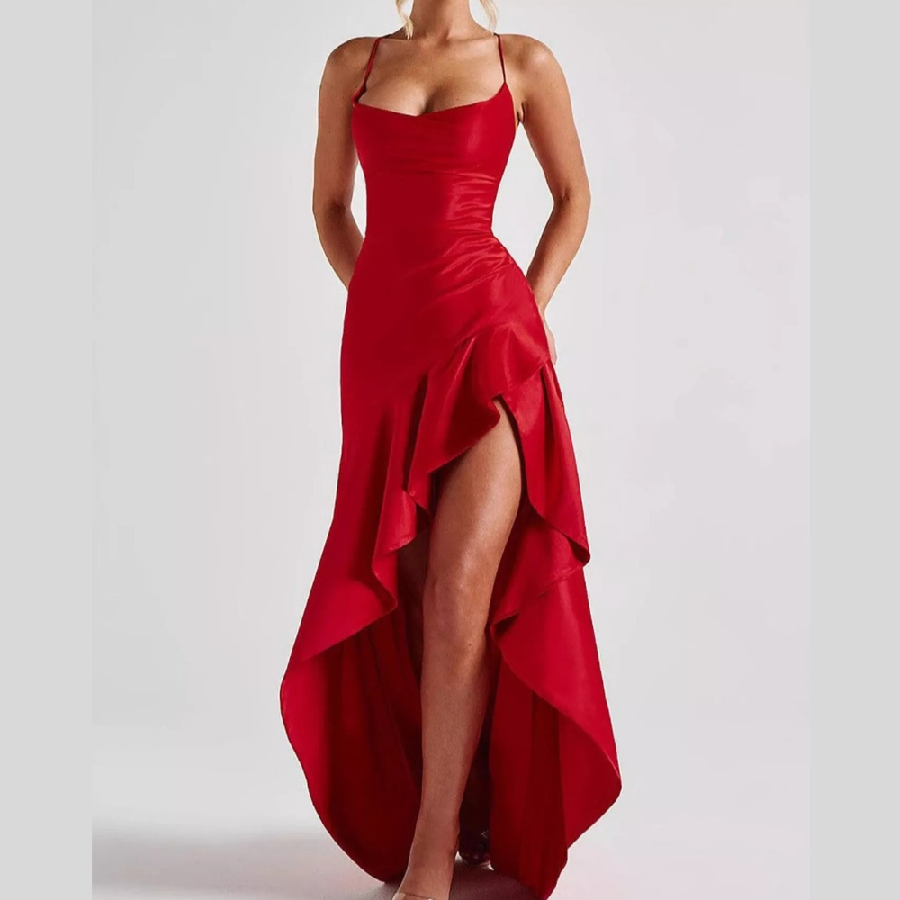 High-Low Ruffle Hem Evening Dress