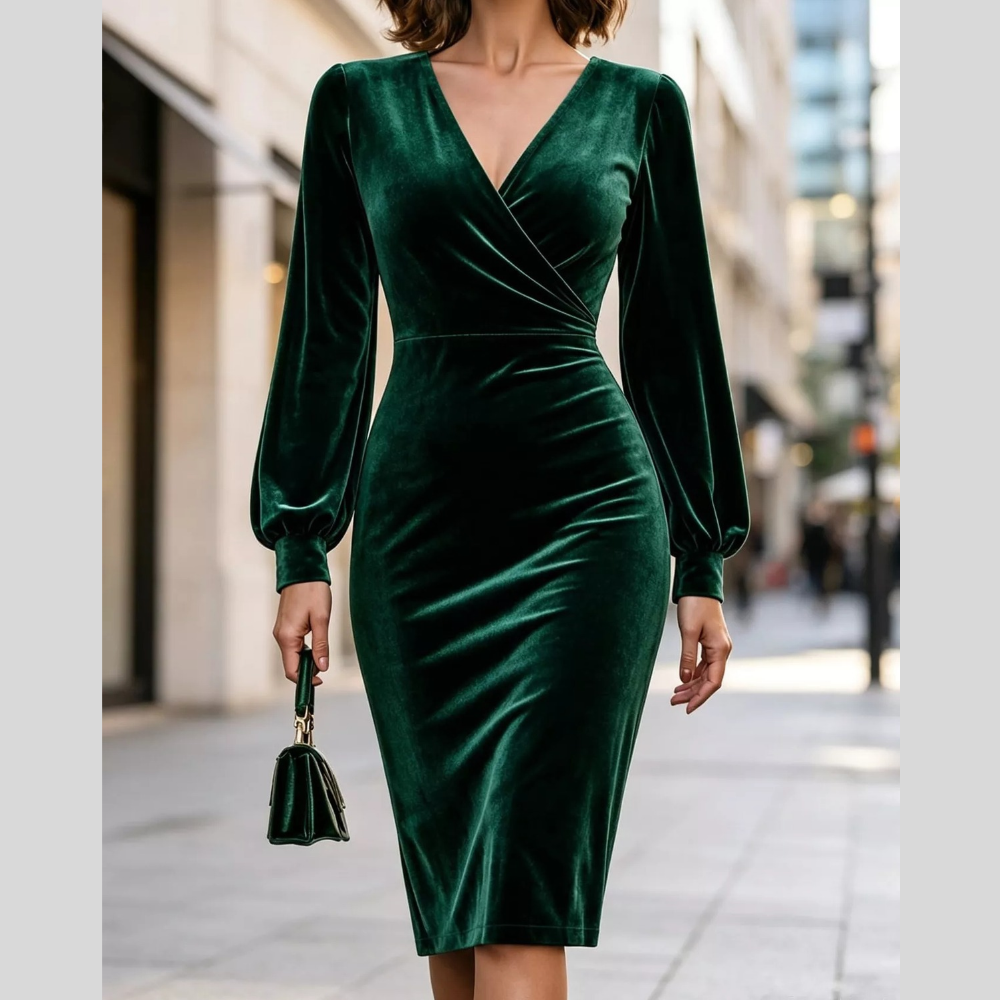 Full Size Velvet Long-Sleeve Wrap Dress Plus Size