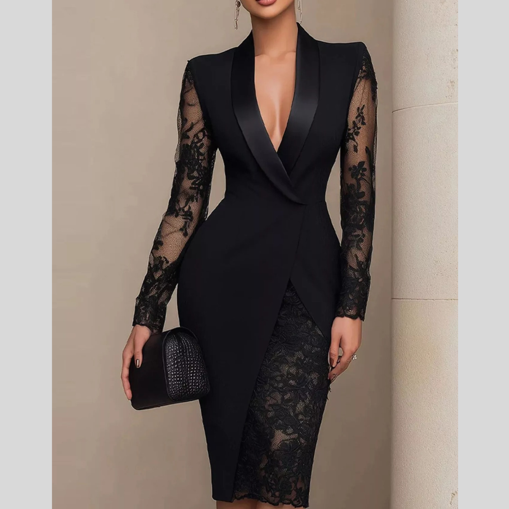 Lace-Sleeve Blazer Dress