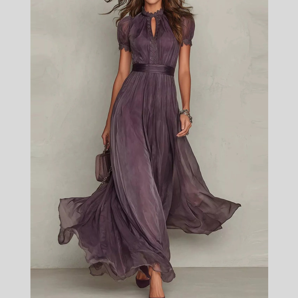 Full Size Lace Detail Puff Sleeve Maxi Dress Plus Size