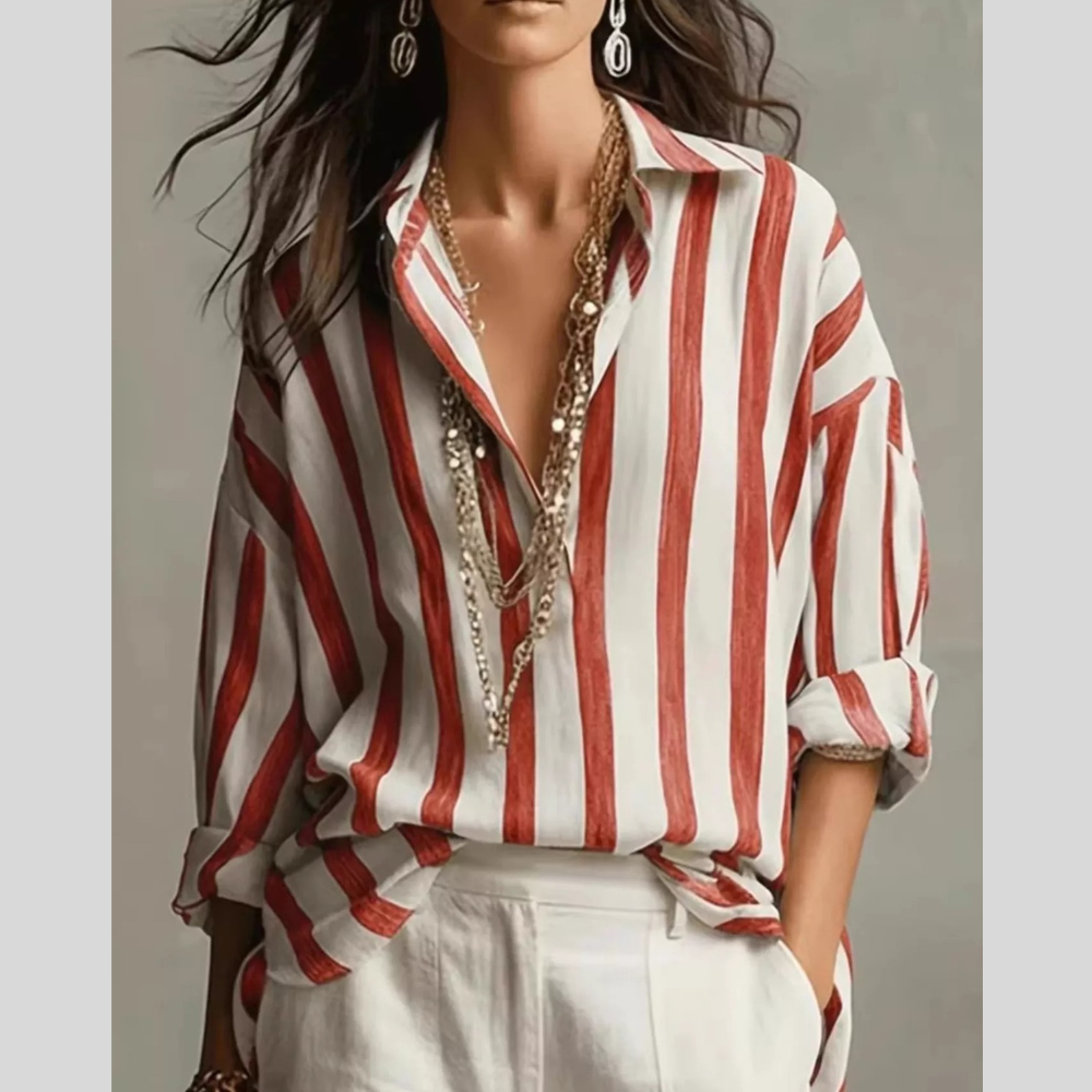Full Size Oversized Striped Long Sleeve Shirt Plus Size
