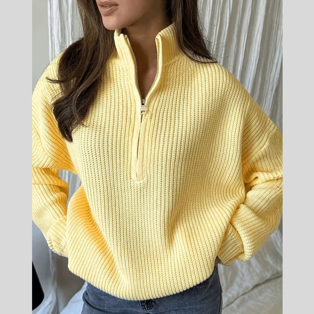 Full Size Half Zip Dropped Shoulder Casual Sweater Plus Size